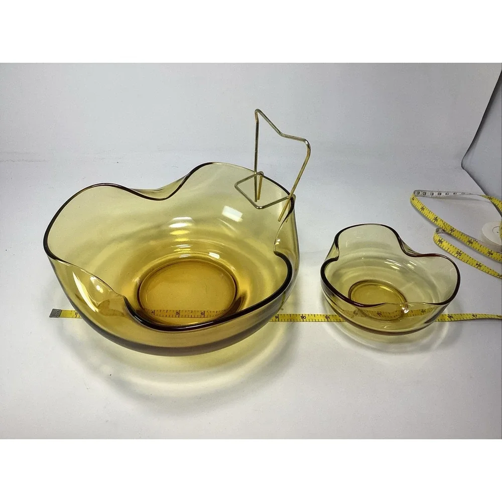 VTG Anchor Hocking Accent Modern Chip and Dip Set Honey Gold 3 Pc
